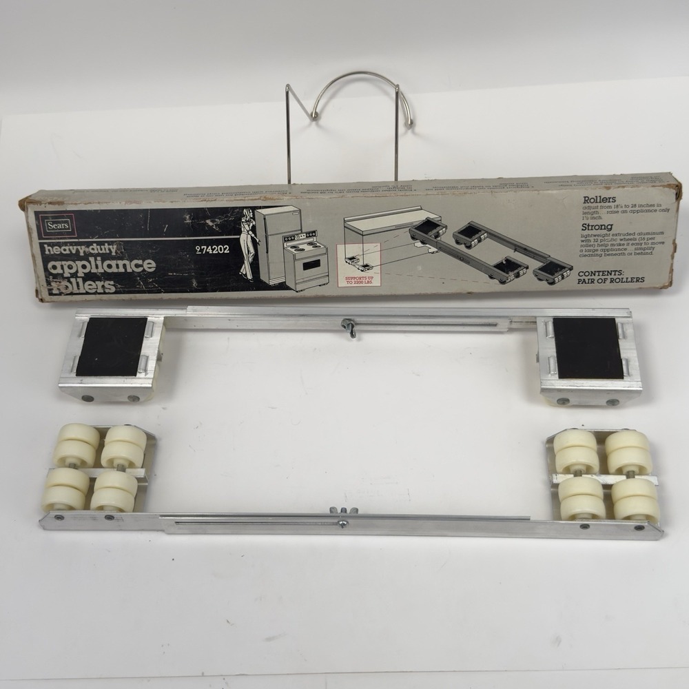Vintage Sears Heavy Duty Appliance Rollers Pair 974202 Adjustable USA Box
